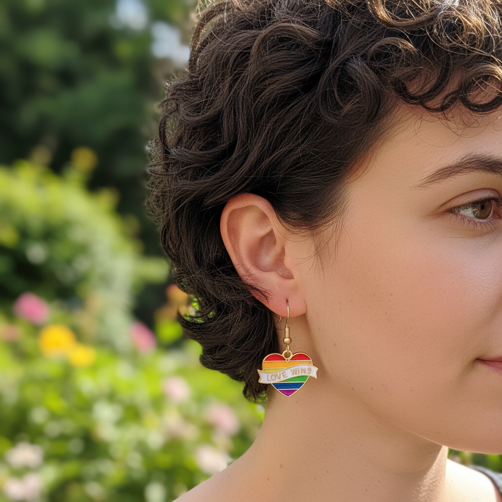 Love wins heart shaped hypoallergenic earrings