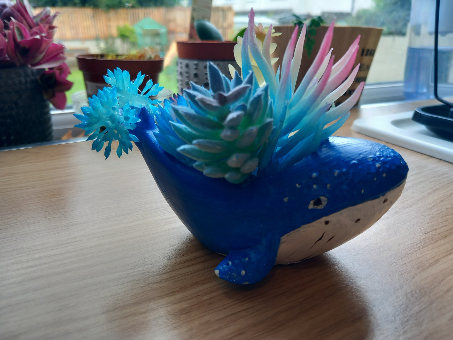 Whale faux cactus planter