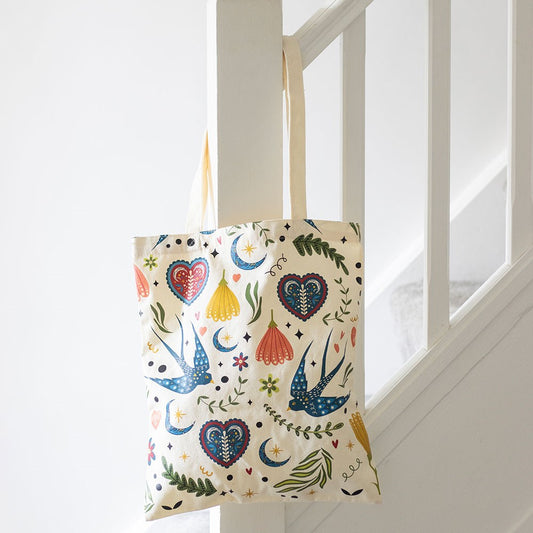 Folk Print Polycotton Tote Bag