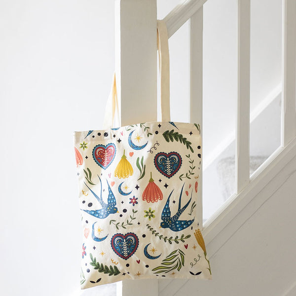 Folk Print Polycotton Tote Bag