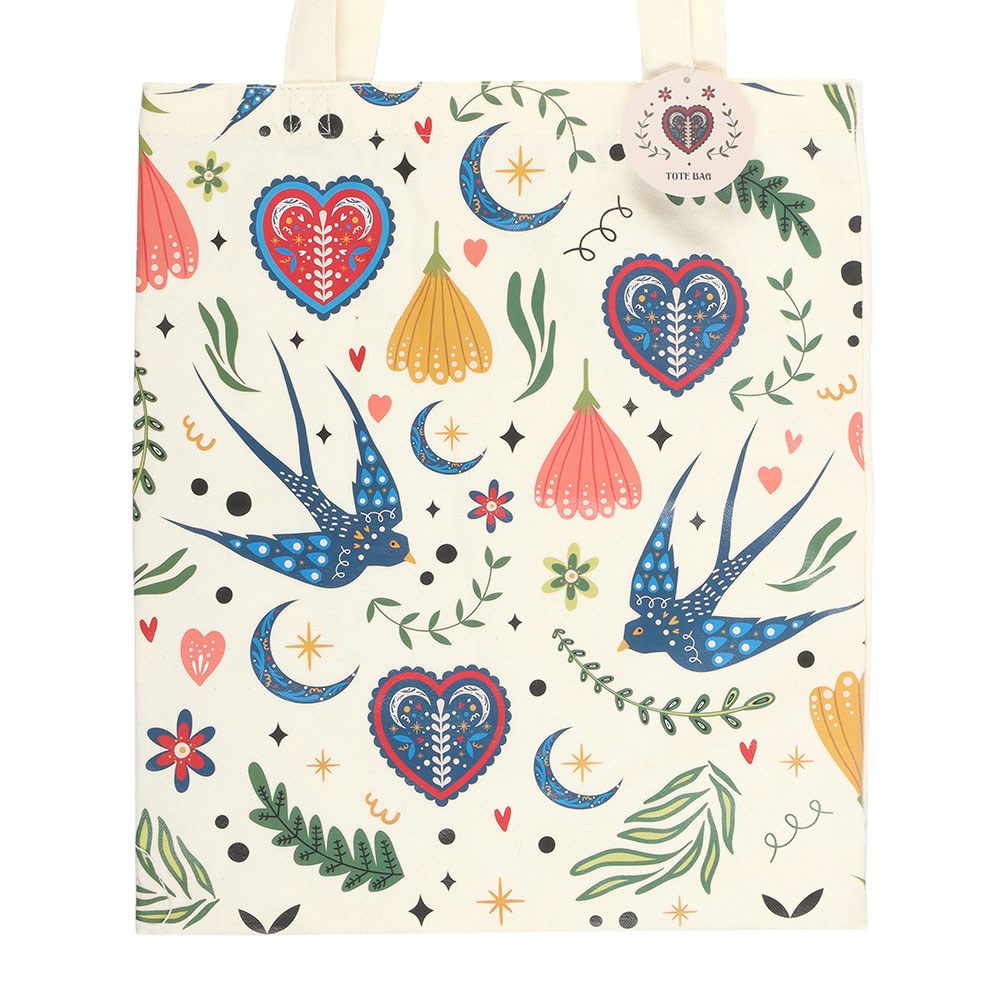 Folk Print Polycotton Tote Bag