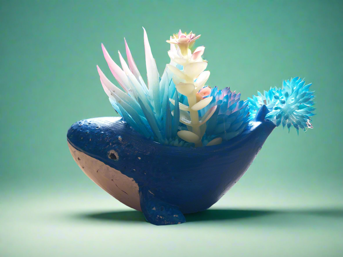 Whale faux cactus planter