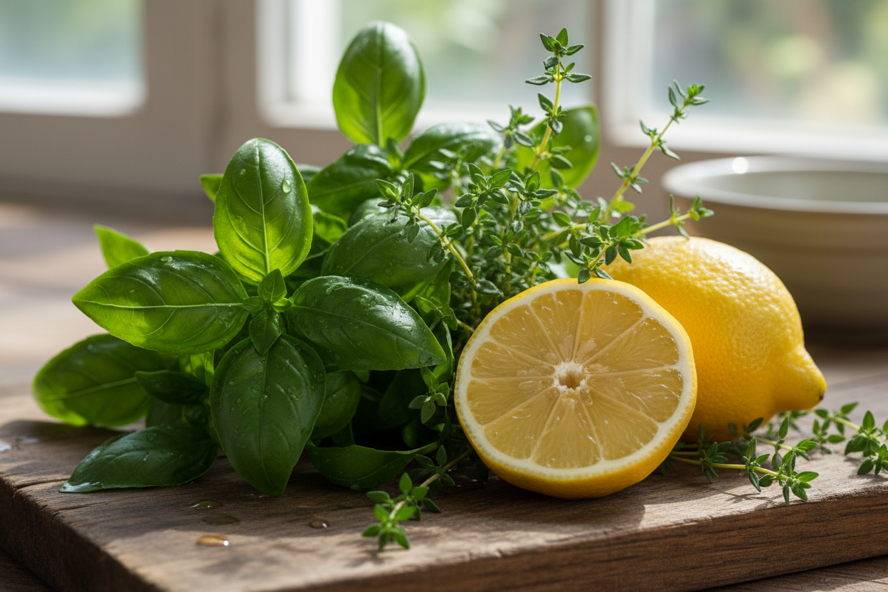 basil, thyme and lemon