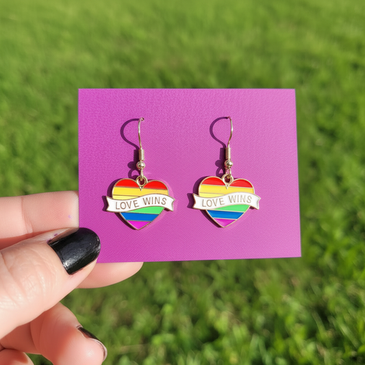 Love wins heart shaped hypoallergenic earrings