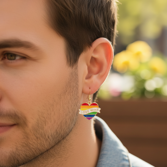 Love wins heart shaped hypoallergenic earrings