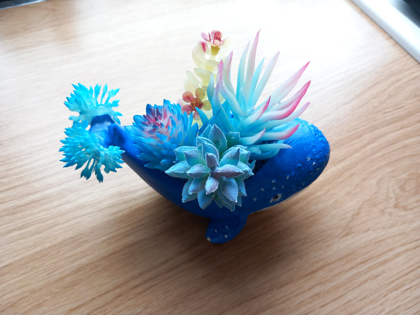 Whale faux cactus planter