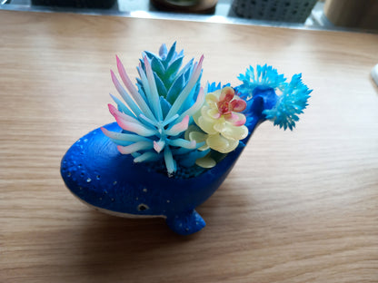 Whale faux cactus planter
